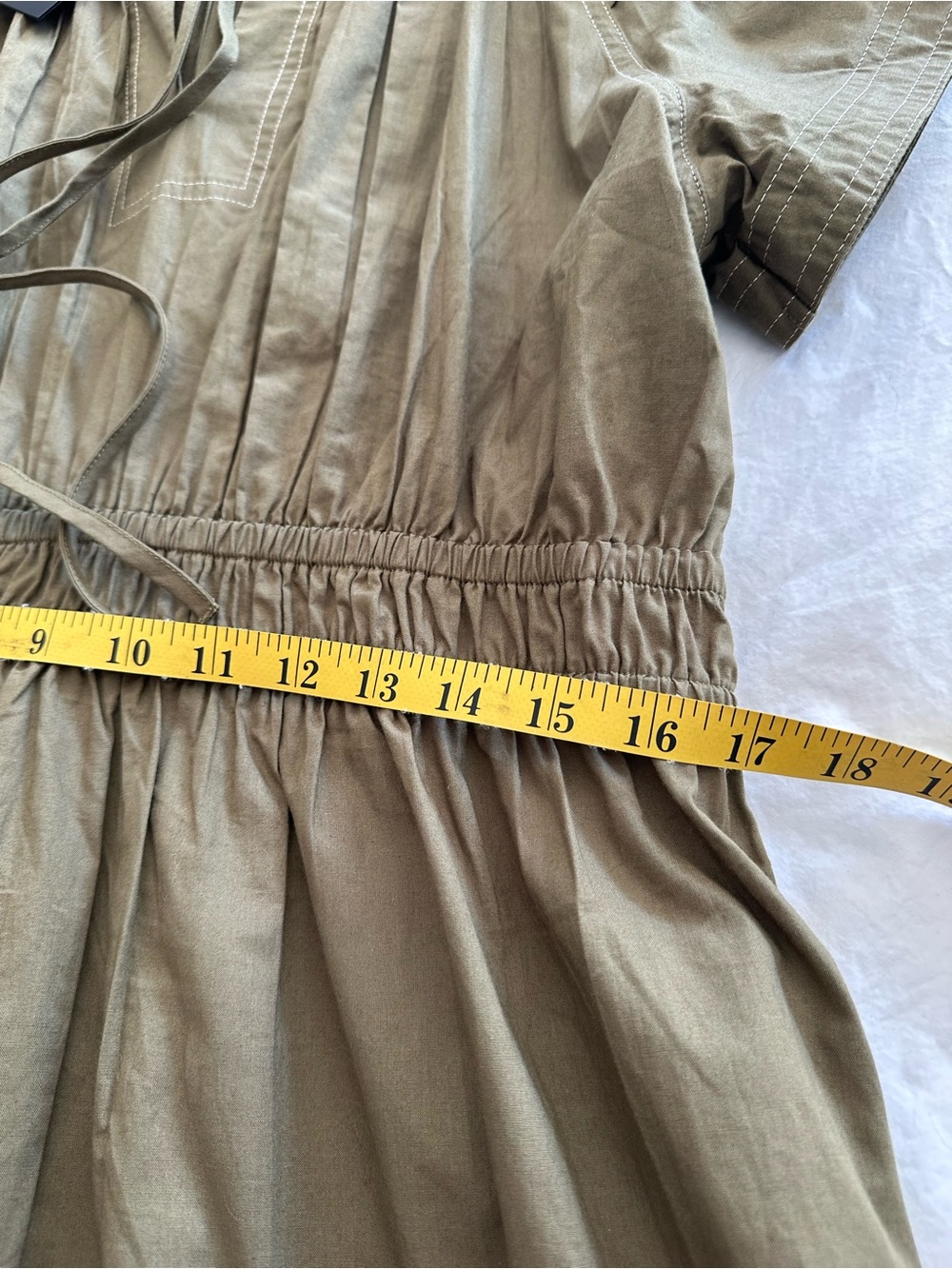 Joe's Jeans Olive Short Sleeve Gathered-Waist Midi Dress, size XL - Picture 15 of 17